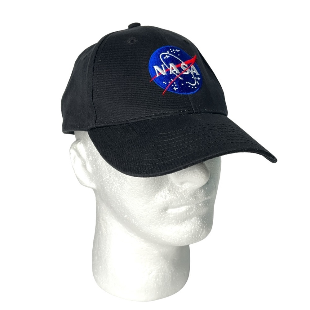 NASA Black Embroidered Unisex Baseball Cap Hat Adjustable Closure Cotton 6 Panel